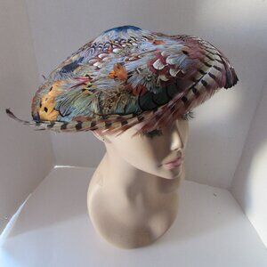 Fabulous 1960 Era Pheasant Feather Platter Hat